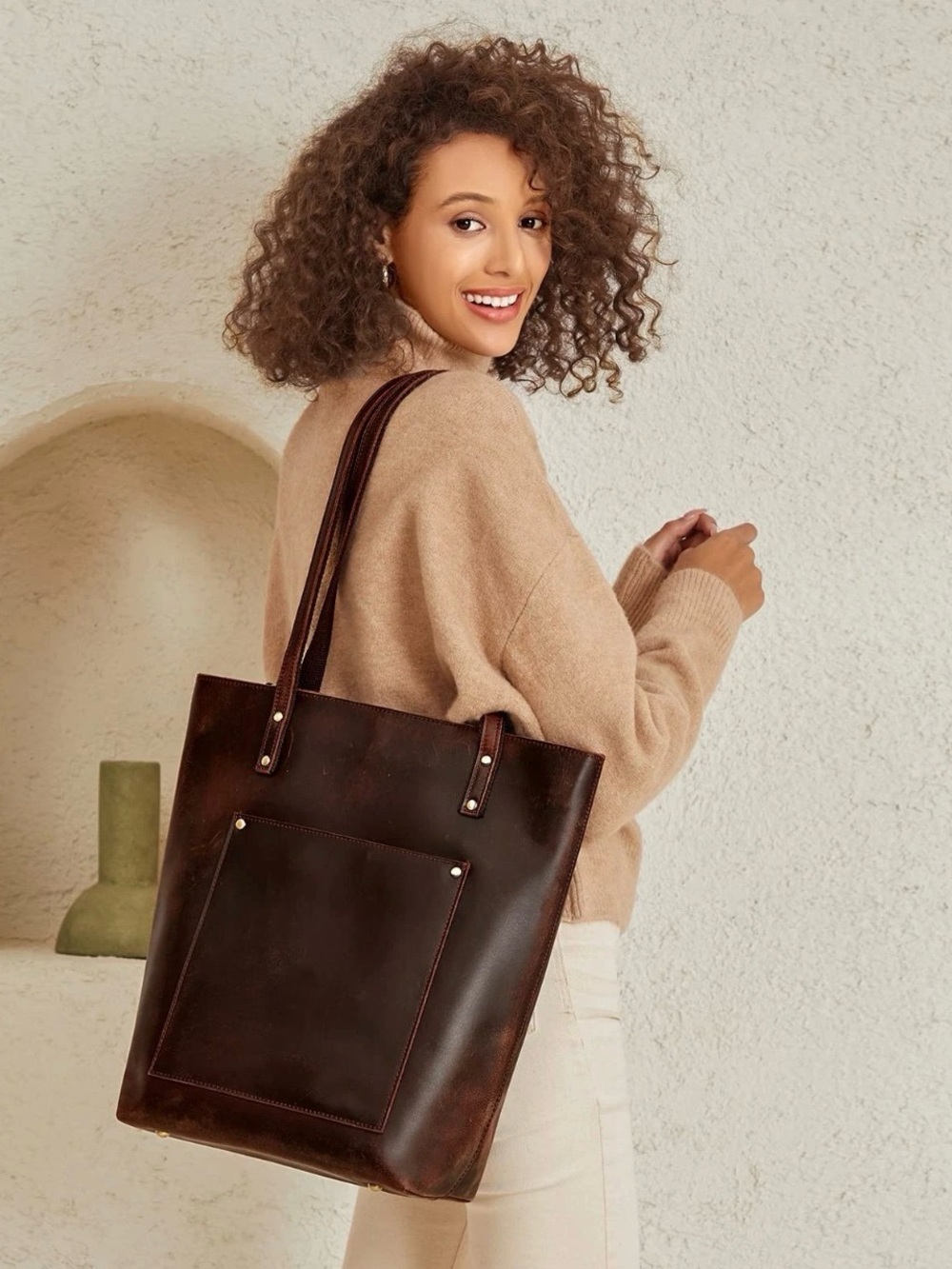 S-Zone Women's Vintage Genuine Leather Tote Work Handbag